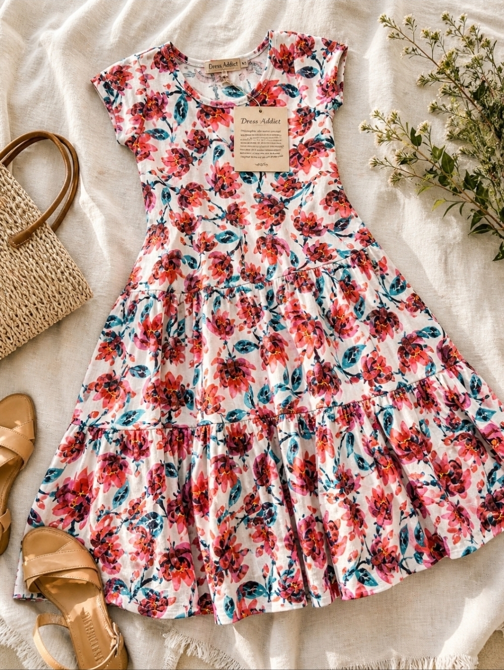 Dress Addict JADE Organic Cotton Floral Dress XL French Made Fit Flare NWT